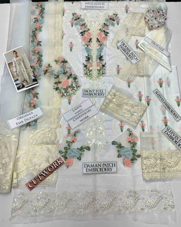 Embraided Chikankari Work 3PC P&D-1 - Image 2