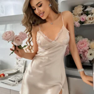 Lace Embellished Neckline With Side Split