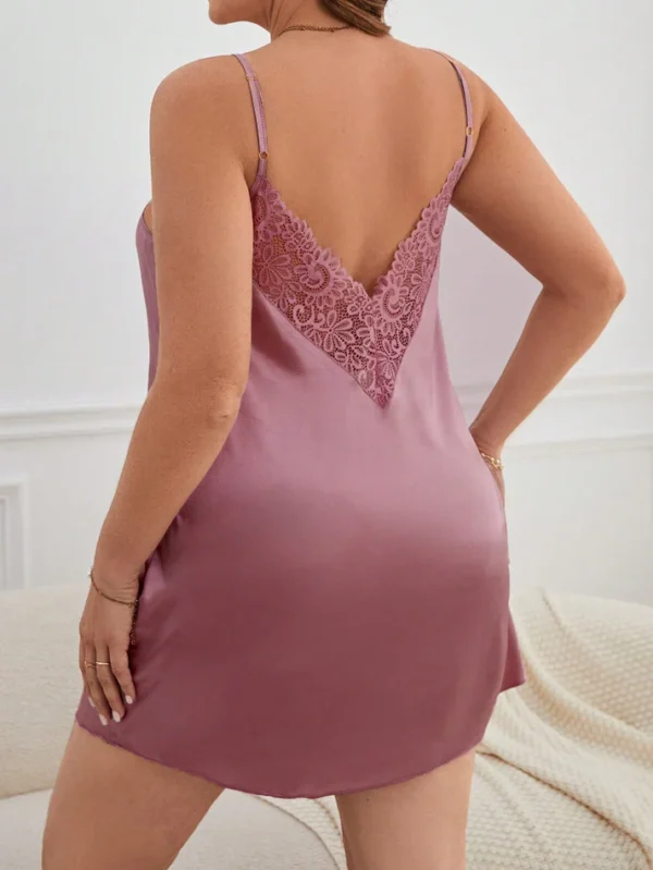 Plus Contrast Lace Satin Cami Pajama - Image 5