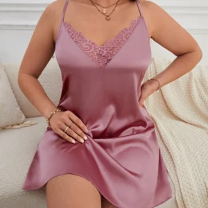 Plus Contrast Lace Satin Cami Pajama