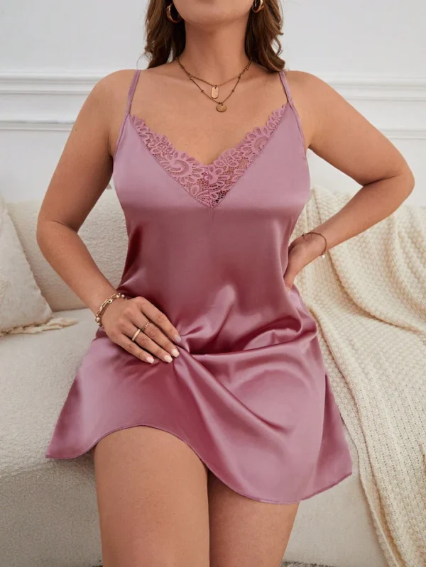 Plus Contrast Lace Satin Cami Pajama